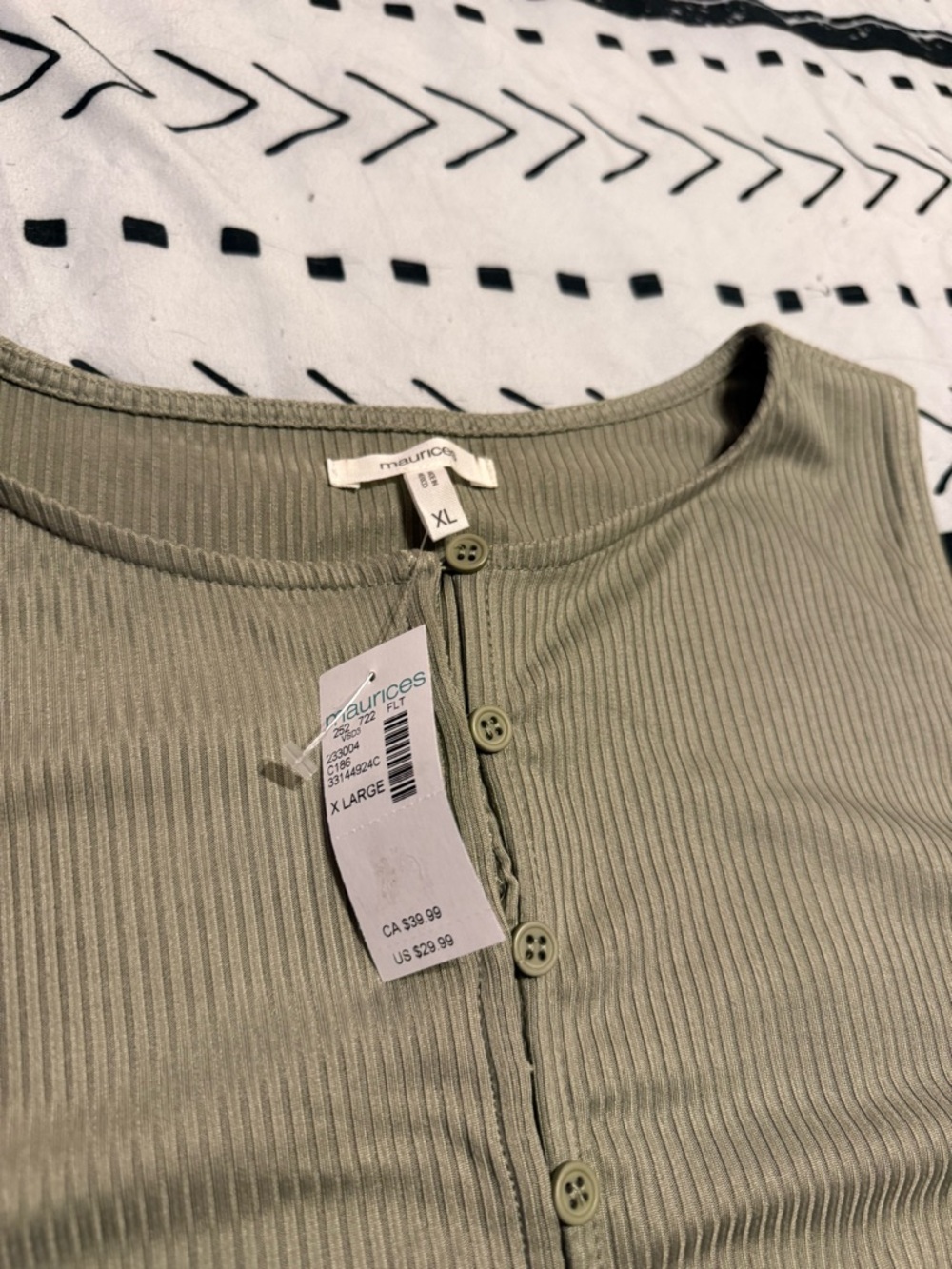 Maurices Olive Ribbed Button-Front Tank - Picture 2 of 3